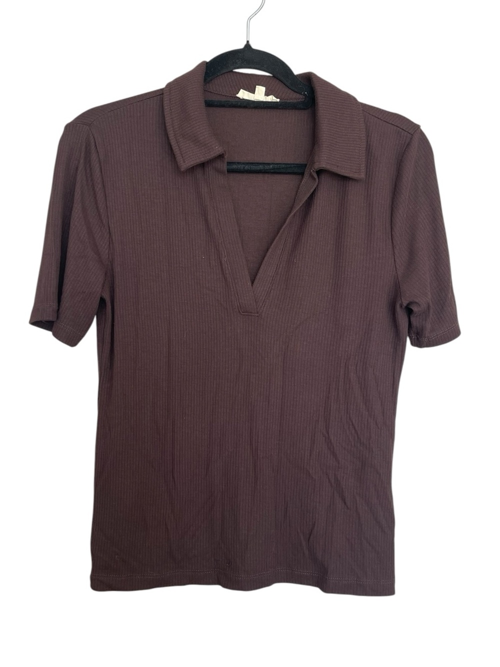 Madewell Ribbed Short-Sleeve Polo Top - Chocolate Brown